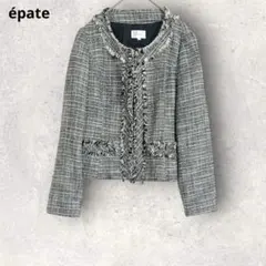 epate エパテ　ノーカラージャケット　セレモニー　XL 大きいサイズ　黒×白