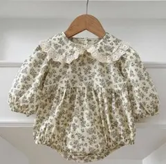 花柄コットンロンパース（レース襟）6-9ヶ月