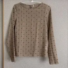 ドット柄 シアー素材 長袖トップス ブラウン L