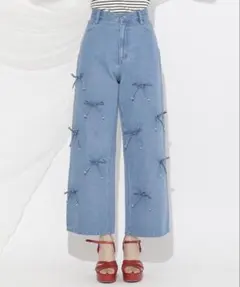 ねこ様専用ウィルセレクション　ブルー　リボンモチーフデニムパンツのサムネイル