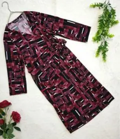 未使用★NINA LEONALD【3L】幾何学模様の七分袖ロングラップワンピース