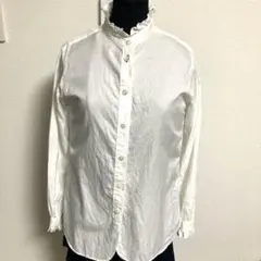 美品　ユニクロ×イネス コットン フリル付き襟のホワイトシャツ　S