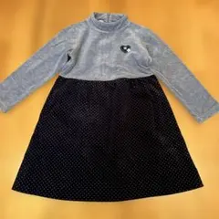 familiar ファミリア 110 長袖ワンピース ドット柄 ベロア生地