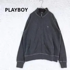 PLAYBOY プレイボーイ フルジップ ニット スウェット 刺繍 グレー L