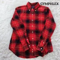 ⓫GPジムフレックスボタンダウンネルチェックシャツフランネル刺繍ロゴ赤Sコットン
