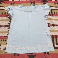 水色 フリル袖 Tシャツ ハート