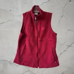 Columbia フリースベスト レディースM レッド 刺繍ロゴ 古着