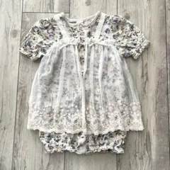 Cottoli バースデイ 花柄 チュール ロンパース ピンク 50-60