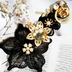 033 クラシックブラック ヘアクリップ　ポニーフックブローチ