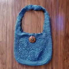 青緑色 かぎ針編み ショルダー夏バッグ