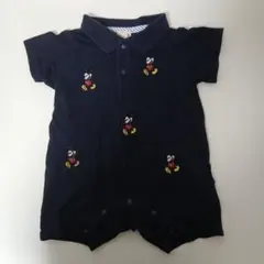 petit main　 ネイビー　ミッキー刺繍　半袖ロンパース 80