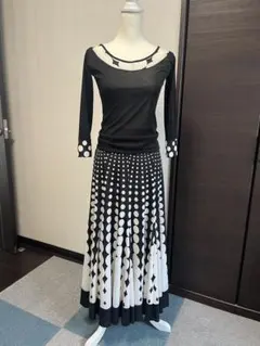社交ダンス セットアップ　白黒　ドット　リリアンナ　M 可愛い　スタンダード
