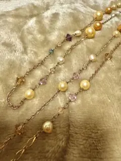 ロングネックレス ゴールド系 パール系