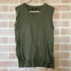 イング INGNI サマーニット ノースリーブ オリーブ色 Vネック リブ編み