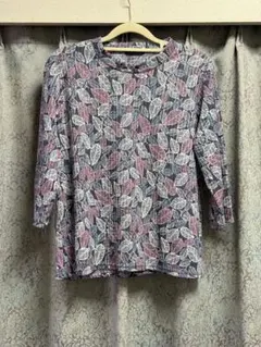 f.f.collection 葉柄 ピンク ブルー 七分袖 トップス ストレッチ