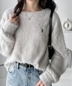 U.S. POLO ASSN. シャギーワンポイント刺繍ニットソートップス