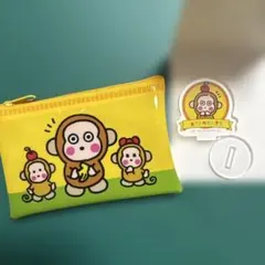 セリア　サンリオキャラクターズ　おさるのもんきち　フラットポーチ　アクスタ