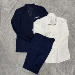 ネイビー スーツセット（ジャケット・シャツ・パンツ）　使用一回　160 ゴム