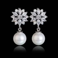ジルコニア　パール　イヤリング　ピアス　パーティー　結婚式　ウェディング