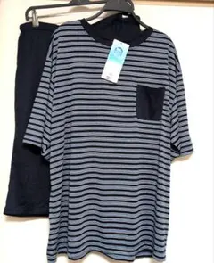 新品　CLOSSHI ストライプ半袖Tシャツと無地ショートパンツセット　4L