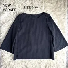 新品近年 NEW YORKER ストライプブラウス 9号 七分袖 リボンベルトのサムネイル