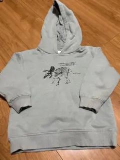 恐竜骨格プリント 裏起毛フード付きトレーナー グリーン