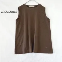 【クロコダイル】ワンポイント刺繍 ノースリーブ カットソー タンクトップ 茶 Lのサムネイル