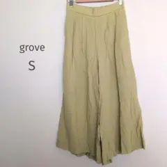 grove リネン混 プリーツガウチョパンツ 薄グリーン S 良品