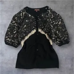 【シルク100%】Filo di Seta レース カーディガン 半袖 日本製