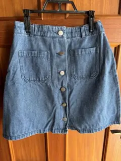 デニムブルー ボタン付きミニスカート M