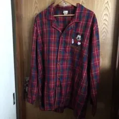 ミッキーマウス刺繍 チェック柄ネルシャツ XL