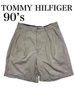90s　 TOMMY HILFIGER ツータック ショートパンツ　M　刺繍ロゴ