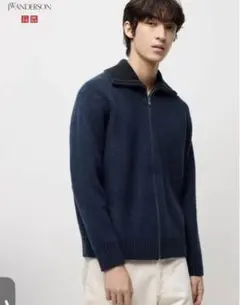 スフレヤーンリブフルジップセーター　ユニクロ　新品未使用ネイビーLサイズ