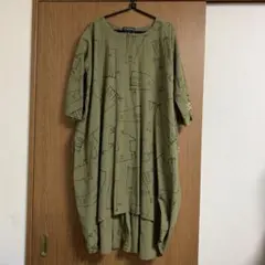 オリーブグリーン 七分袖 ワンピース
