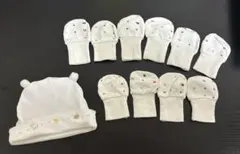新生児　手袋5セットとファミリア帽子