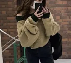 GYDA バイカラーケーブルニットトップス オフショル