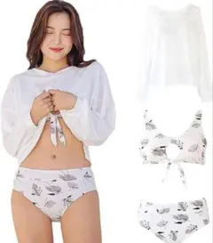 水着 レディース 体型カバー ビキニ パッド 花柄 ラッシュガード S 新品