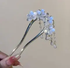ヘアフォークお花白キラキラ大人可愛い上品綺麗揺れるお団子ピン簡単ドレスセレモニー