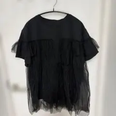 【新品未使用品】　チュール切り替え 半袖Tシャツ ブラックのサムネイル