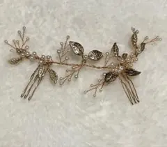 ゴールド パール ヘッドドレス　髪飾り　結婚式