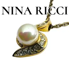 【良品】NINA RICCI ネックレス ゴールド フェイクパール ストーン