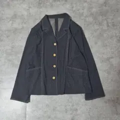 デニム風 ジャージジャケット テーラードデザイン 上品 木製ボタン フォーマル