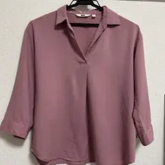 ユニクロ ピンク 五分袖 襟付きシャツ