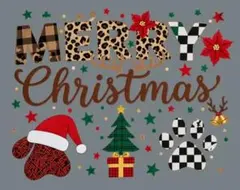 No.7586　クリスマス仕様　愛犬家さん　熱転写シート　２枚　レオパード　英字