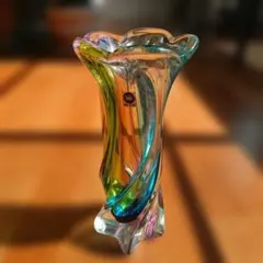 【昭和レトロ】カラフルガラス花瓶 高さ約30cm