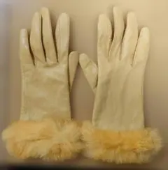 エレガンス レザー手袋 ファー付き クリーム色