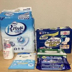介護用品セット　尿とりパッド3点、防水シーツ、おしりふき、おしり洗い、グローブ