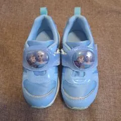 光る！　アナ雪 スニーカー 　水色　１８センチ