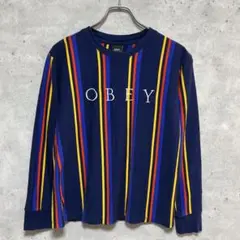 タ*ン様 OBEYオベイ ロンT 長袖Tシャツ ストライプ 刺繍ロゴ マルチカラのサムネイル