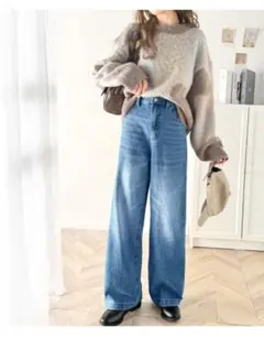 ライトブルーデニム ワイドレッグパンツ